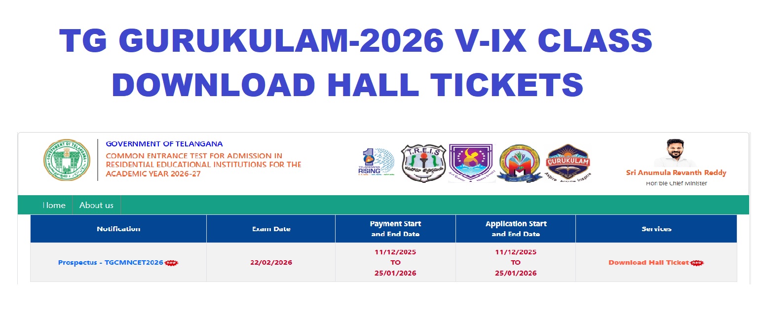 TG GURUKULAM-2026 HALL TICKETS DOWNLOAD
